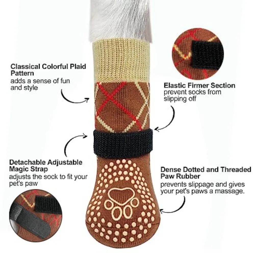 4pcs/lot Warm Anti-Slip Pet Dog Socks Adjustable Paw Protection Dog Foot Covers Pet Paw Protector Small Medium Large Dogs