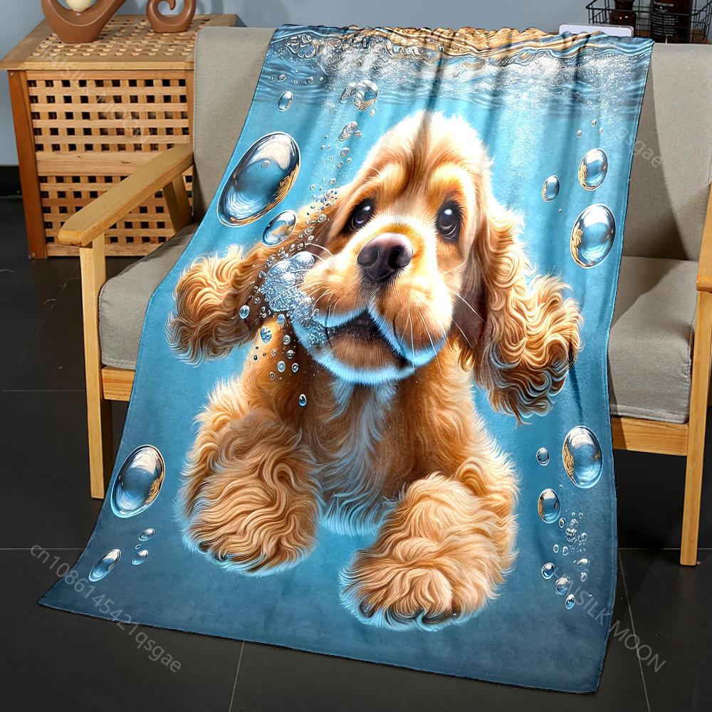 1PC Diving Puppy Print Blanket Warm Soft Fluffy Kids and Adults Sofa Bed Throw Blanket for Home Travel Camping Luxury Gifts