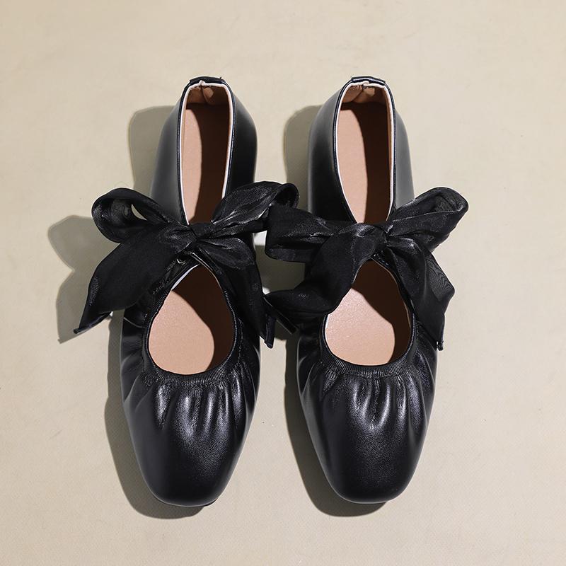 

Модные женские туфли на плоской подошве, осенние, новые, квадратная головка, неглубокий носок, узел-бабочка, мягкая подошва, нескользящая, удобная, низкая обувь 40 чёрный