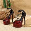 16cm Stiletto Heels Pumps Women Sexy Leopard Color Block Ankle Strap Peep Toe Party Night Club Shoes Super High Heels for Women