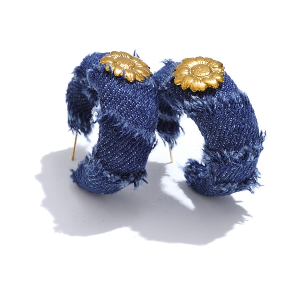 

Eetit Креативные серьги-кольца C-образной формы с синими джинсовыми цветами для женщин, из нержавеющей стали, популярные украшения, осень и зима, новинка 2025, оптом золотой