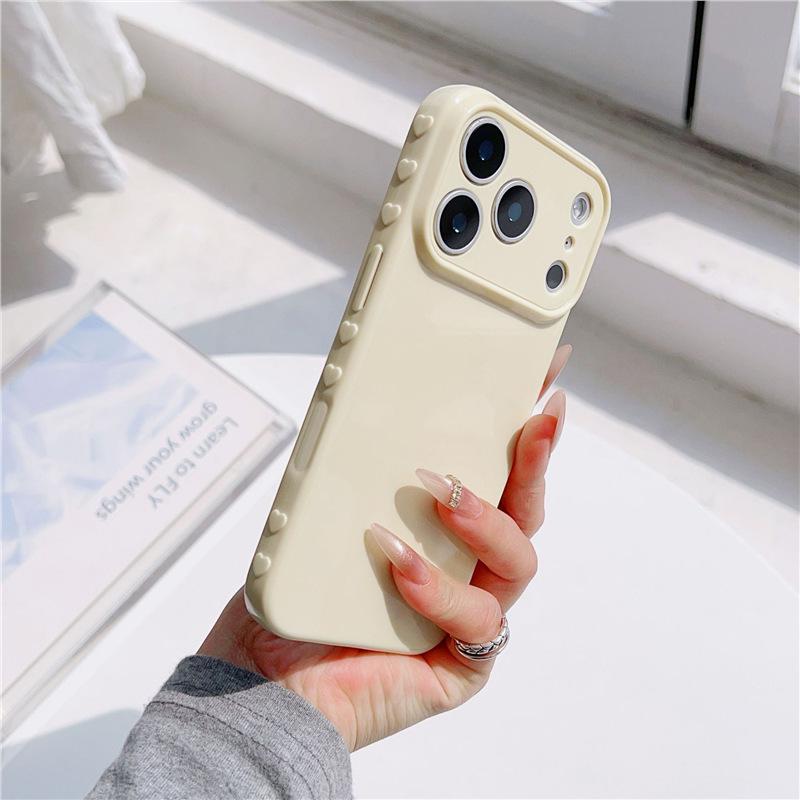 Compatible Apple 17/16 Pro Max Solid Color Heart Design Anti-Fall Protective Case