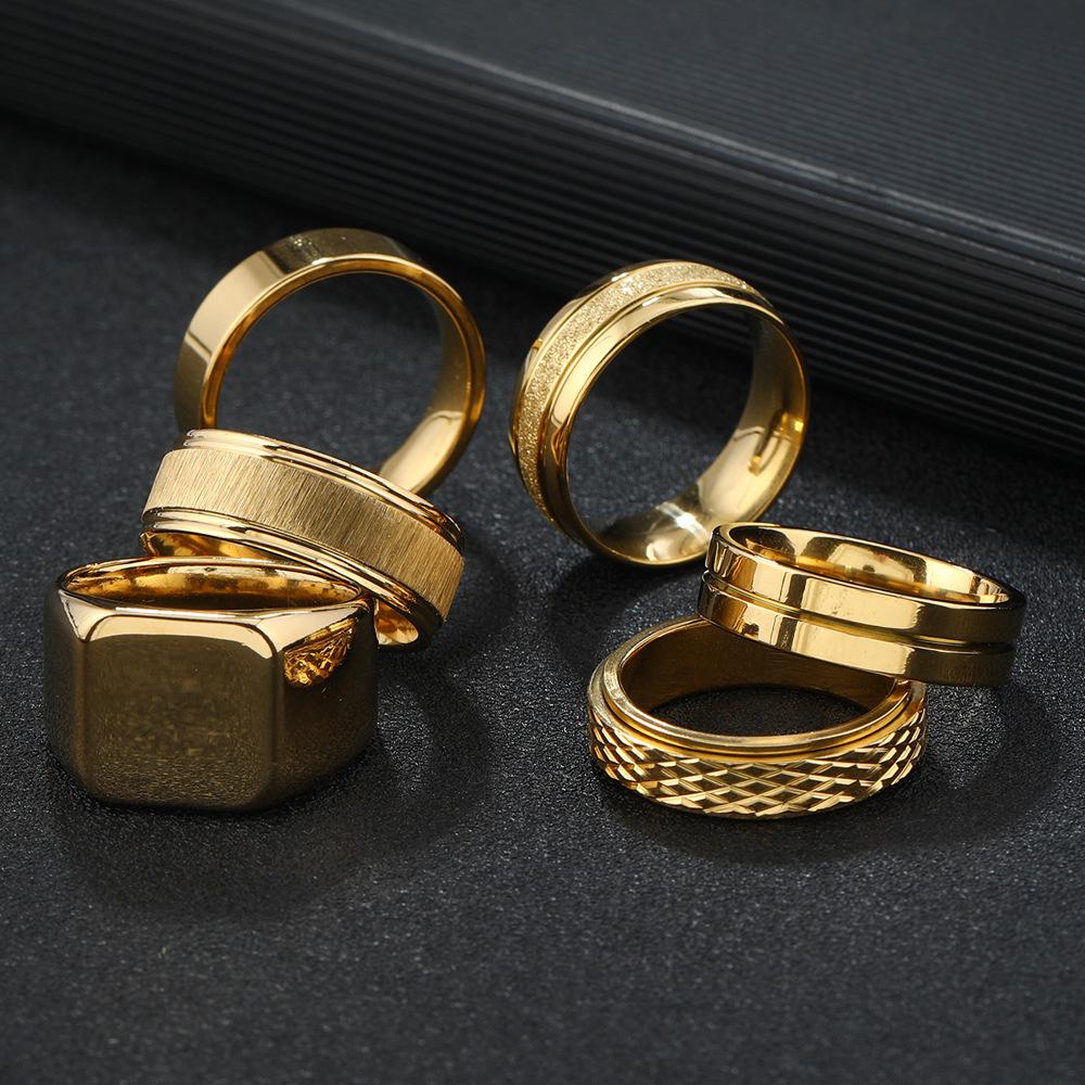 Stainless Steel Flower Pattern Rotatable Ring Set in Hip-Hop Punk Style (6 Pieces)