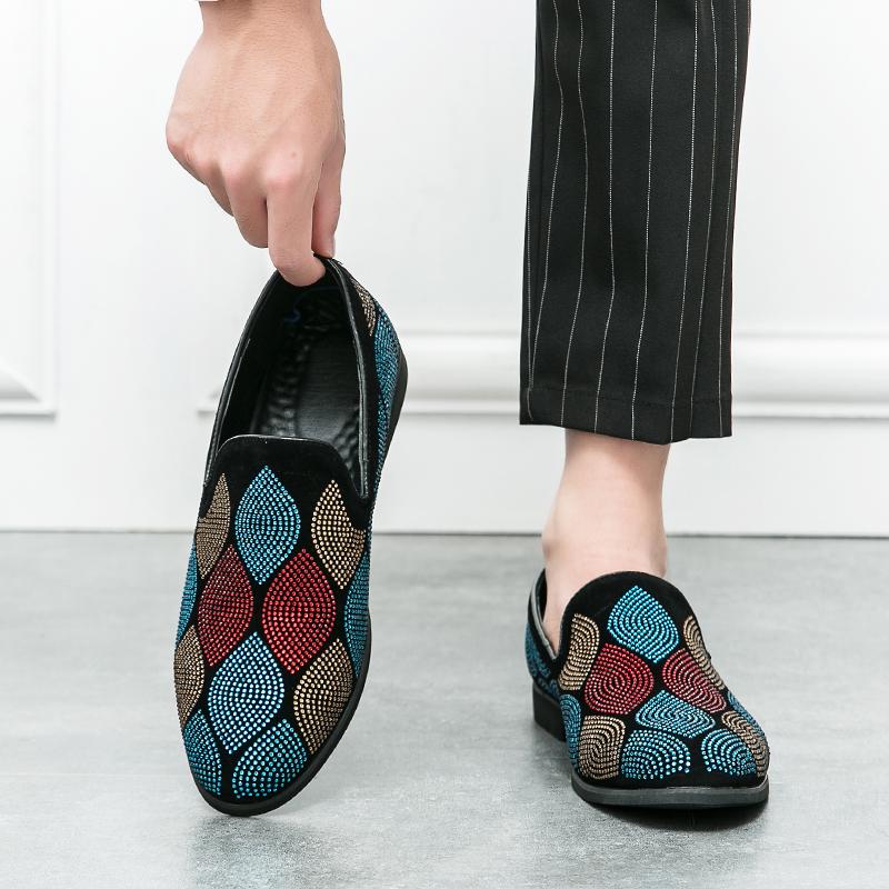 British Fashion New Charm Colour Rhinestone Mixed Casual Shoes For Men Slip On Driving Loafers Wedding Dress Formal Footwear