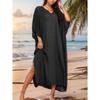 Solid Color Split Cover Up Dress, V Neck Loose Fit Half Sleeves Beach Kaftan, Women's Swimwear & Clothing