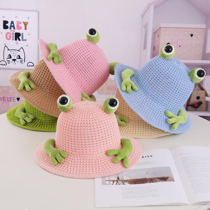 Children'S Sun Hat Summer Sun Protection Bucket Hat Thin Knitted Hat Cute Frog Sun Hat Boy Outdoor Cool Hat