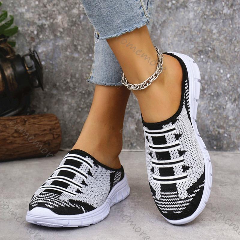 Fashion Comemore Lightweight Round Toe Slippers for Women Mules Flats Soft House Slippers Female Slides Flat Black Casual Mesh Shoes