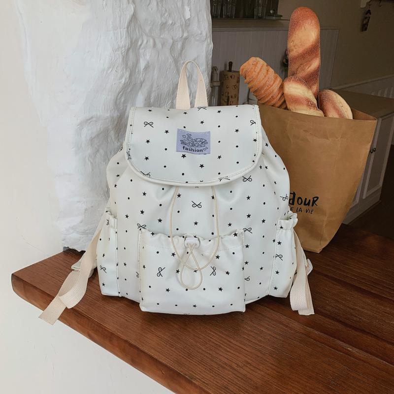 Schoolbag Bow Polka Dot Drawstring Alphabet Backpack Female College Style College Student School Bag Niche Leisure Travel Backpack