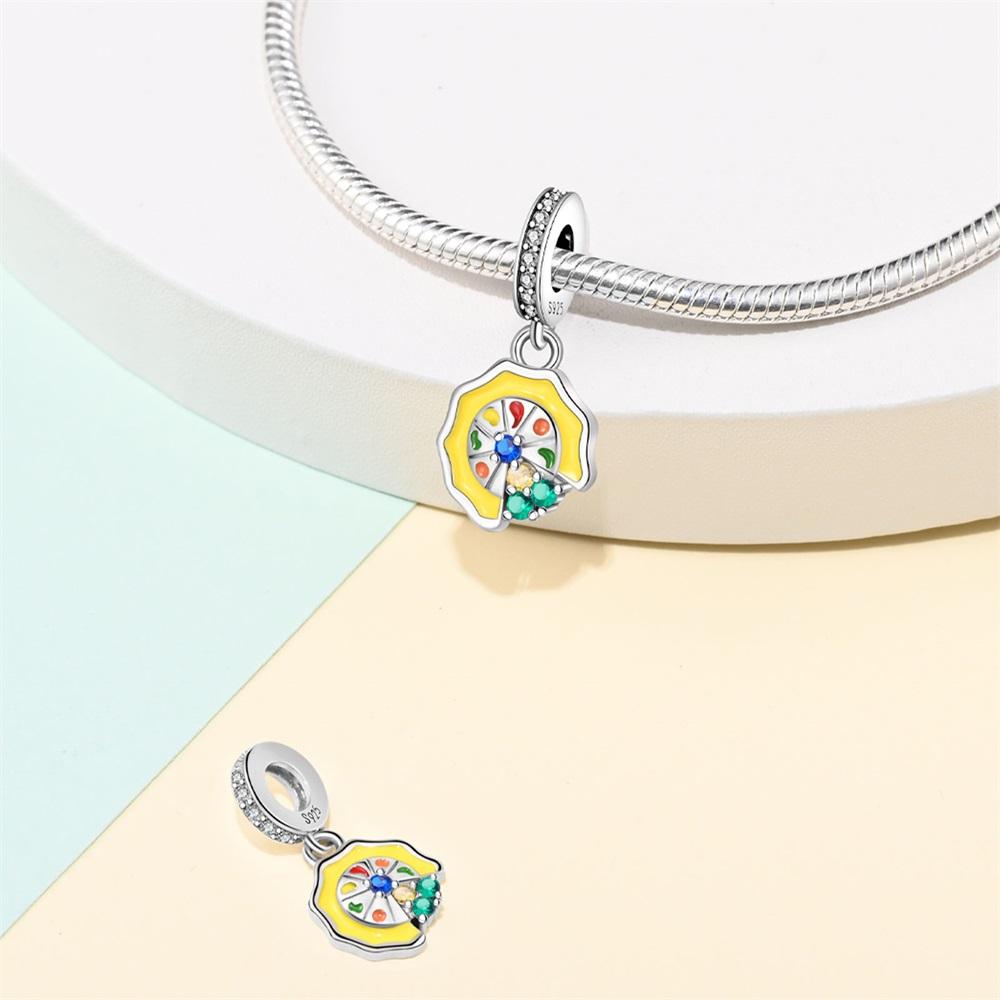 

Plated 925 Silver Pizza cake Charms Fit 925 Charms Bracelet Beads Jewelry Gifts for Women