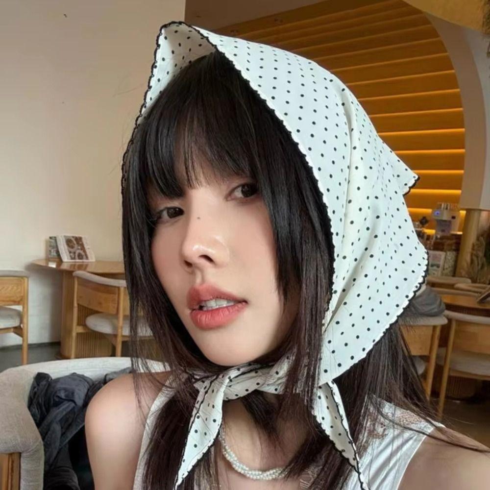 Lace Trim Polka Dot Headband Polyester Triangular Headscarf Fashion Triangular Hair Band Summer