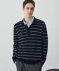 DRAW FIT Wool Supple Stripe Collar Knit [Navy]