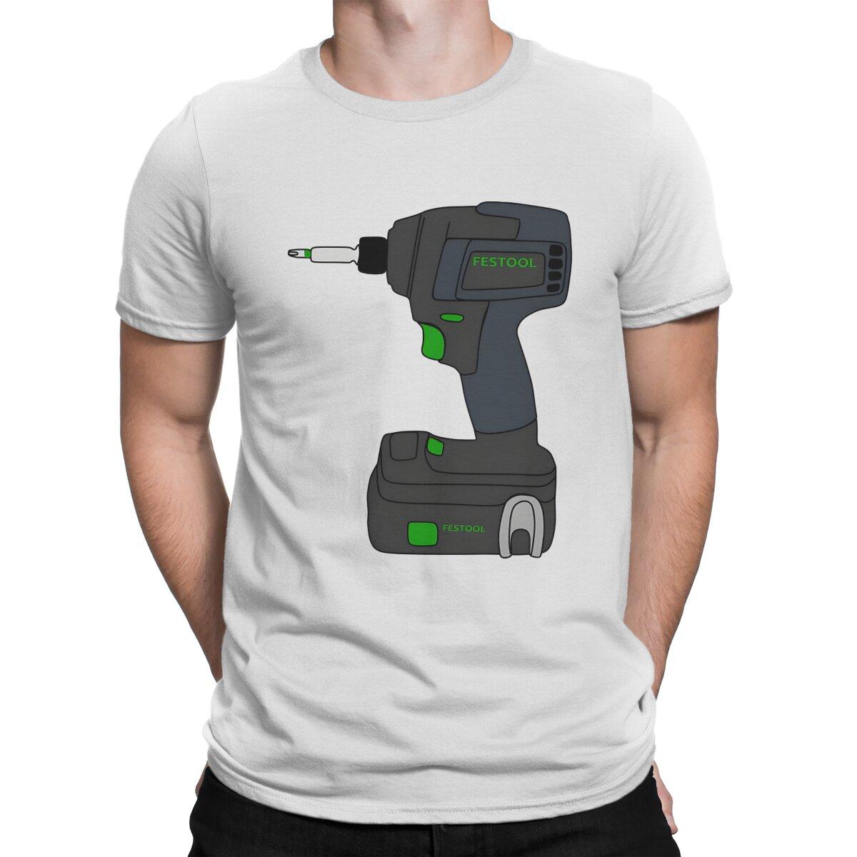 

Беспроводная ударная дрель Футболки для мужчин Festool Юмористические футболки из 100% хлопка Круглый вырез Короткий рукав Футболки Новинка Одежда S