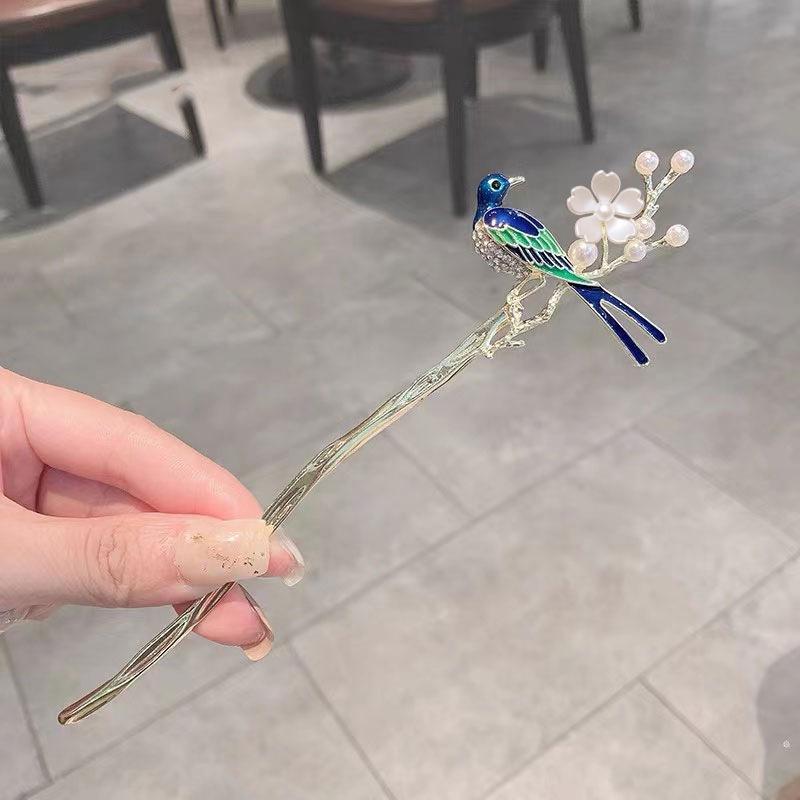 Fermacapelli Vintage con Nappa e Perle a Forma di Farfalla per Qipao e Hanfu