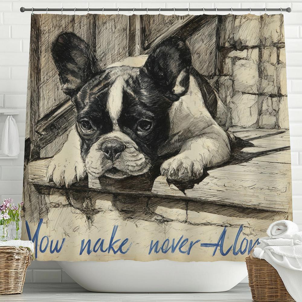 French Bulldog Funny Dog Shower Curtain, Bathroom Decorative Shower Curtain, Waterproof Shower Curtain With Hooks