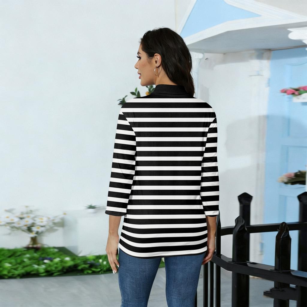 Damen Mock-Neck 3/4-Ärmel Bedrucktes Oberteil