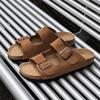 Fashion Men's Breathable Fashionable Double Button Slippers Soft Sole Walking Shoes Non-Slip Outdoor Slides Comfortable Beach Sandals