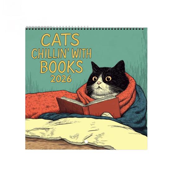 Cats Chillin' With Book 2026 Wall Calendar Funny Cat-Themed 12 Monthly Planner