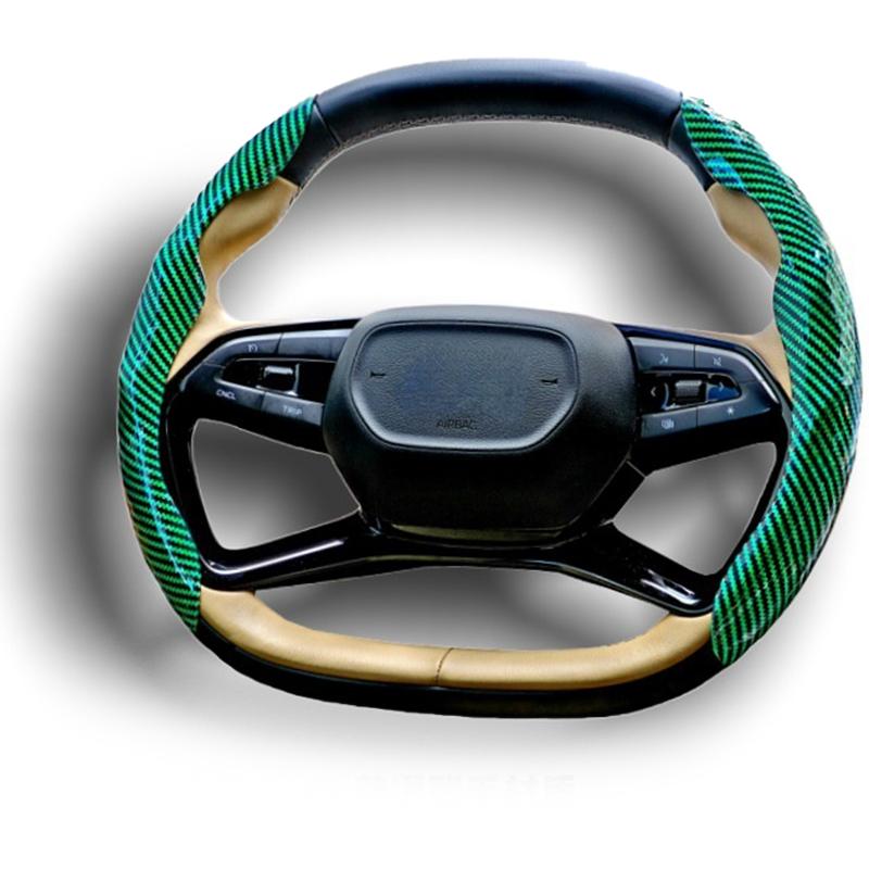 2 Pcs Laser Carbon Fiber Car Steering Wheel Cover 38cm Non-slip Card Cover Auto Steering Wheel Handle Booster Protective Cover
