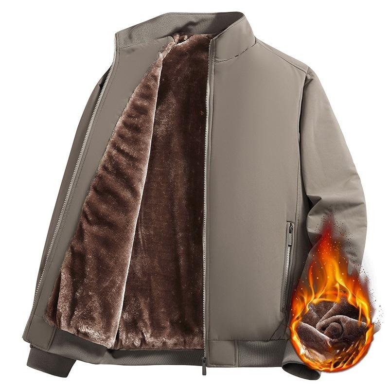 Men's Casual Plush Thick Jacket Winter Fleece Lined Warm Coat Stand Collar Zipper Pocket Parka Work Cargo Quilted Windproof Outwear Jackets for Men