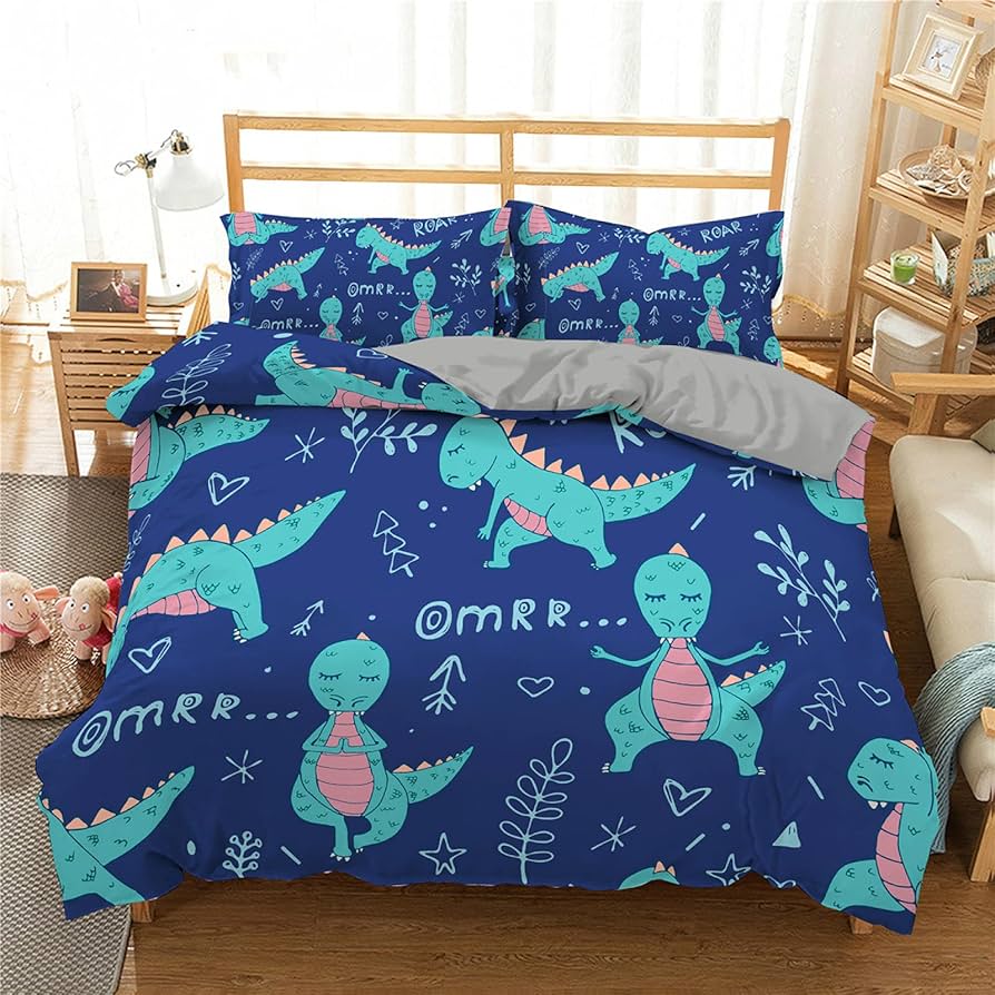 Cartoon Dinosaur Duvet Cover Kawaii Dinosaurs Comforter Cover Jungle Ancient Animals Bedding Set For Girls Boys Full King Size