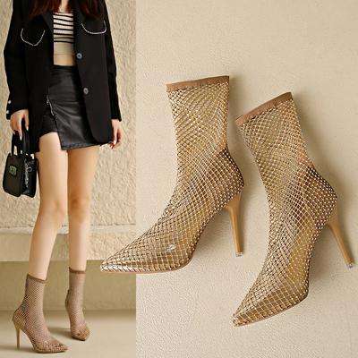 Women's Sandals 2024 High Heel Women Boots Summer Sunscreen Breathable Pointed Toe Super High Heels Women's Fashion Mesh Boots