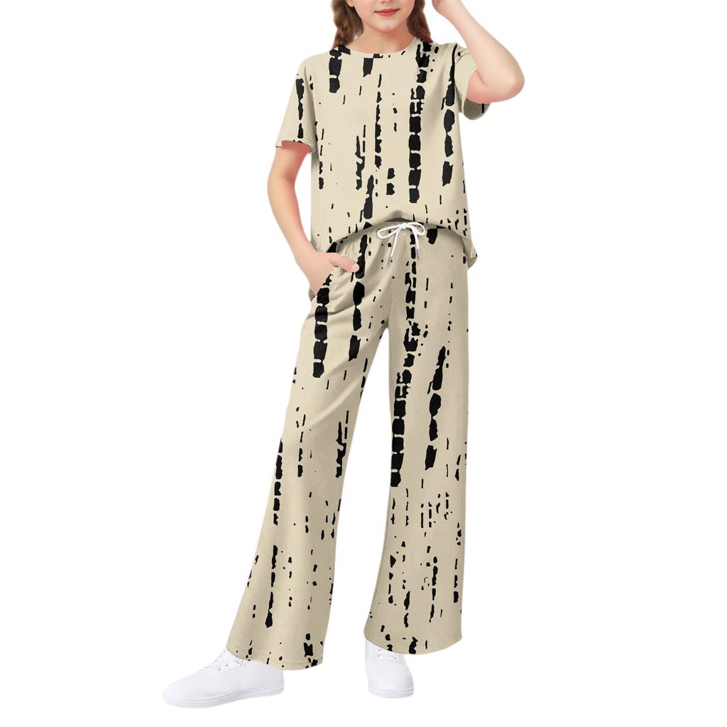 Girls' 2-Piece Set - Short Sleeve Tee & Wide Leg Pants