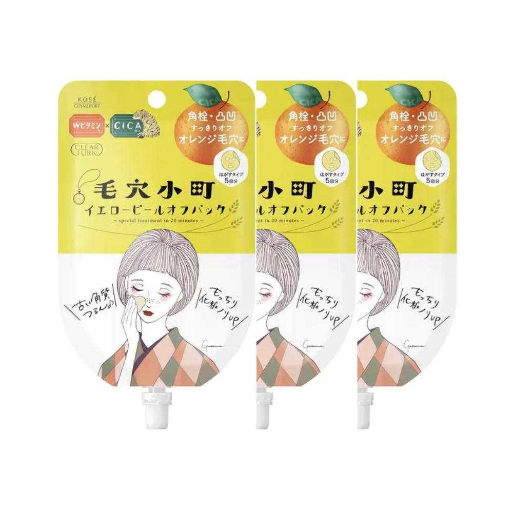KOSE Clear Turn Pore Komachi Yellow Peel-Off Pack (3 packs of 5)