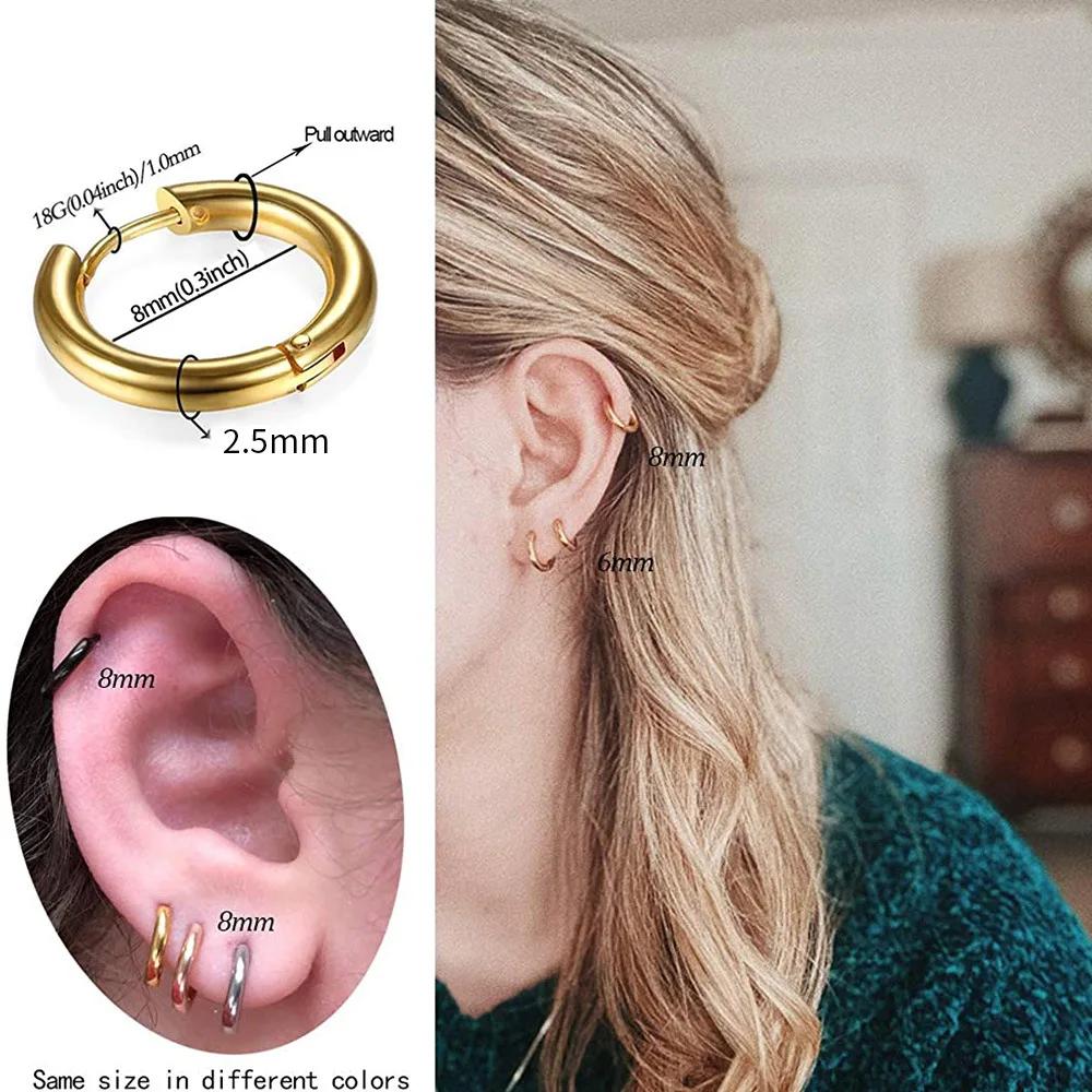 LATS 2024 New Simple Stainless Steel Small Hoop Earrings for Women Men 8mm To 20mm Round Cartilage Ear Piercing Fashion Zircon