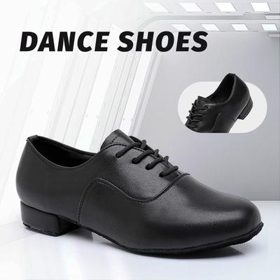 Men's Professional Lace-up Black Leather Latin Tango Ballroom Modern Dance Shoes