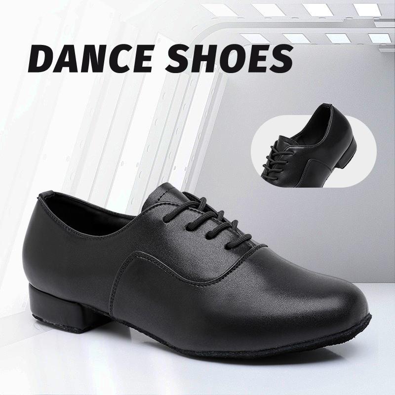 Men's Professional Lace-up Black Leather Latin Tango Ballroom Modern Dance Shoes