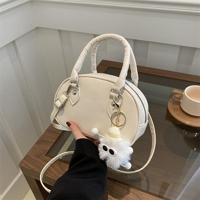 

Сумка-боулинг женская нишевая мода простая сумка-мессенджер универсальная с высоким чувством индивидуализированная маленькая круглая сумка портативная сумка через плечо Without pendant белый