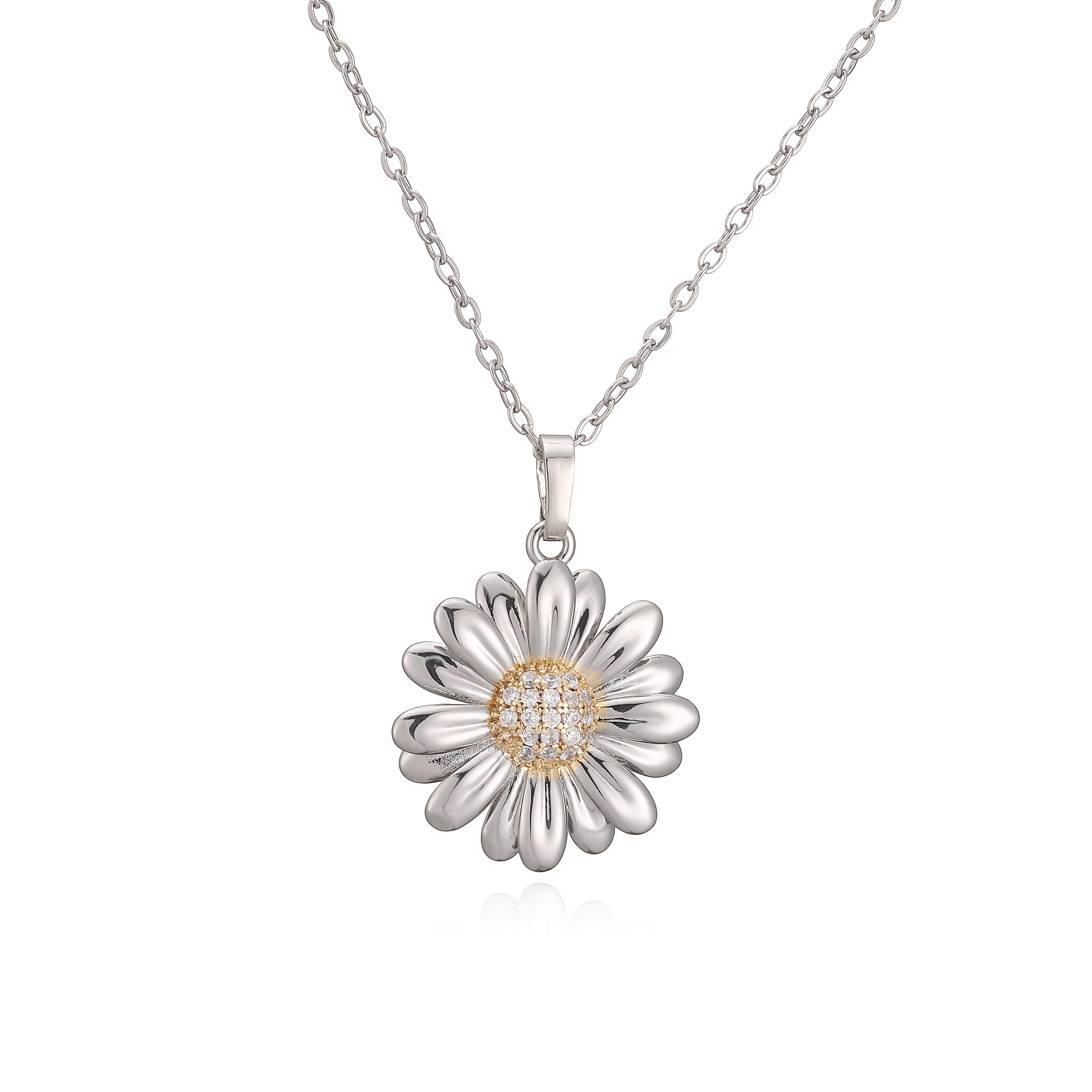 

HECHENG,Champagne-Colored Zirconia Chrysanthemum Pendant Necklace Men s Minimalist Copper Metal Zircon 1-Piece Other&45cm