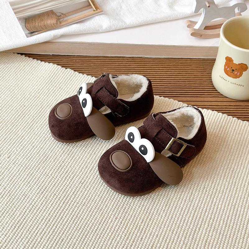 

2025 Winter Kids Plush Velvet Warm Cotton Cartoon Puppy Shoes, Soft Bottom, Trendy for Boys and Girls. Size 22: 14.3 cm темно-коричневого кольору