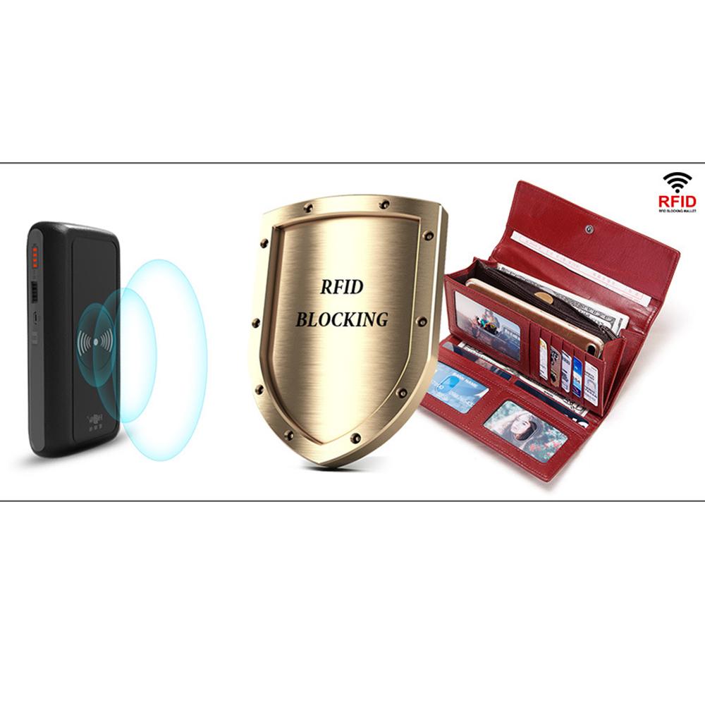 Lommebok i ekte skinn for kvinner Lang multikort RFID antimagnetisk