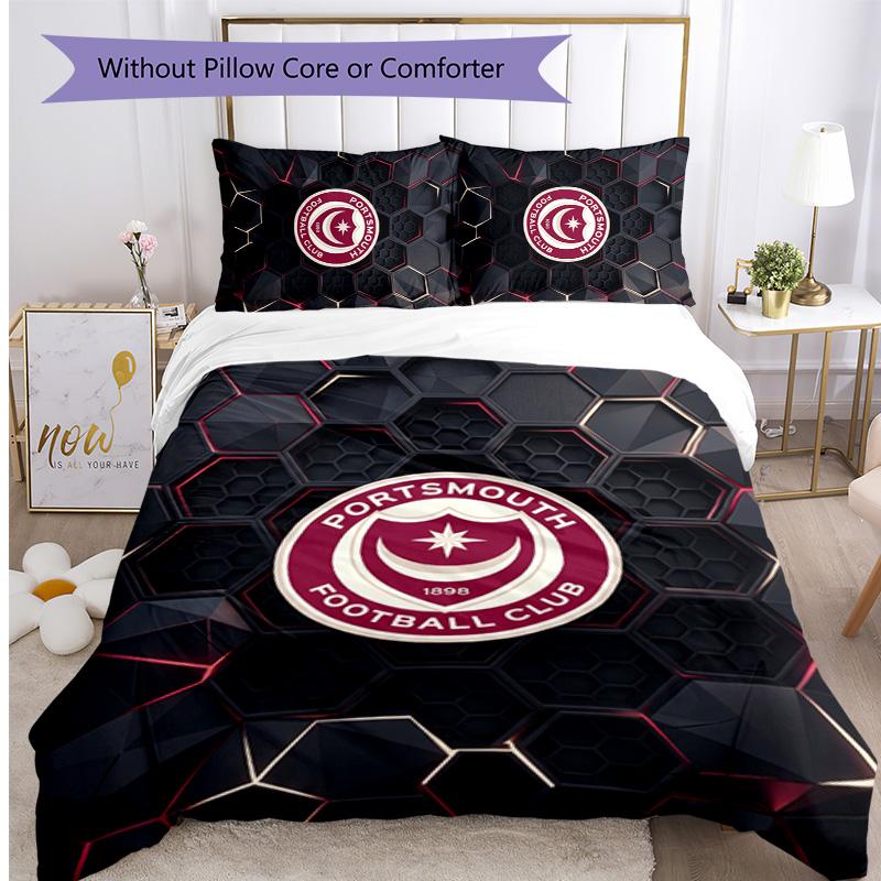 Portsmouth FC Printed 3PCS Bedding Set Breathable Duvet Cover with Pillowcases Decorative Bed Linen for Bedroom Home