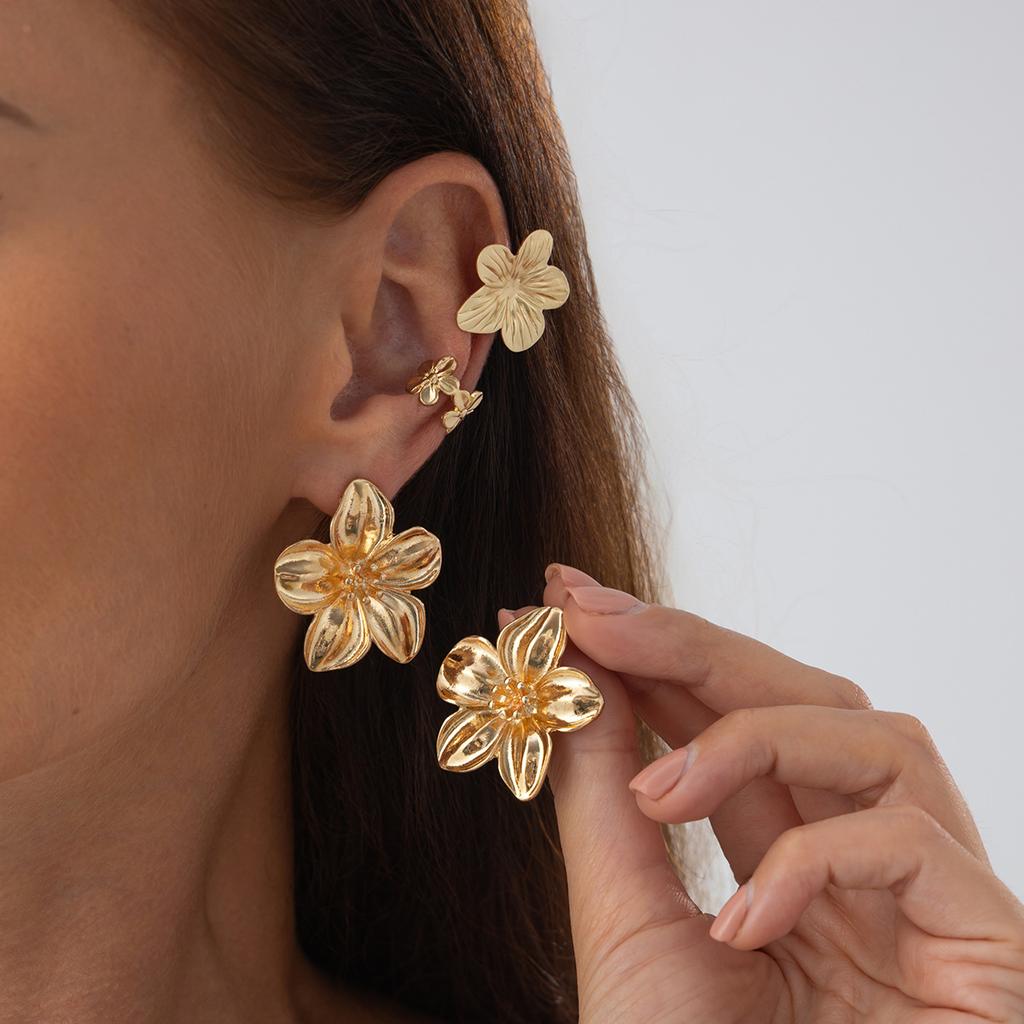 Holiday Style Flower Starfish Stud Earrings Set, Sweet And Cool Exquisite Small Bow C-Shaped Earrings.