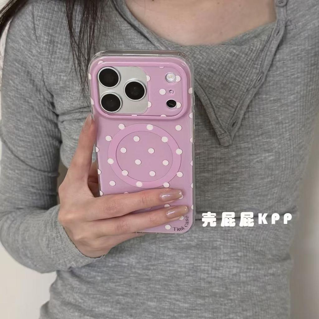 Ins Gentle Purple Polka Dot Temperament White Porcelain Flower for iPhone17promax Apple 16 Mobile Phone Case 15 Bracket