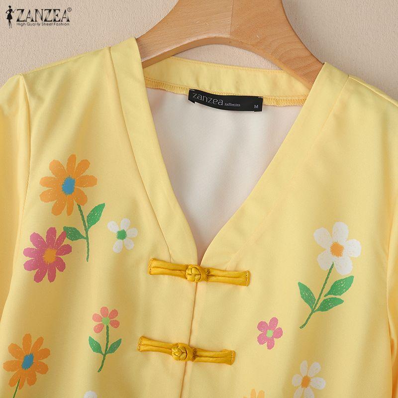 ZANZEA Women V-Neck Casual Long Sleeve Floral Print Blouse