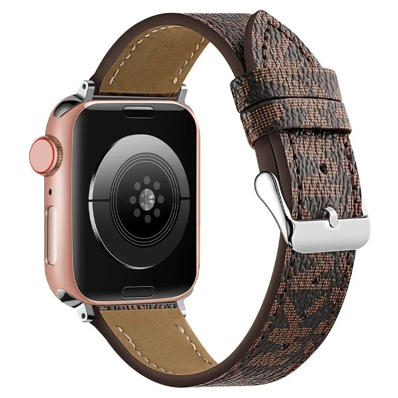 

Luxury Watch Bands Compatible for Apple Watch 10 9 8 7 6 42mm 44mm 45mm 38 40 41mm Designer Retro Leather Strap Belt Ultra 49mm 38 40 41 S10-42mm коричневий