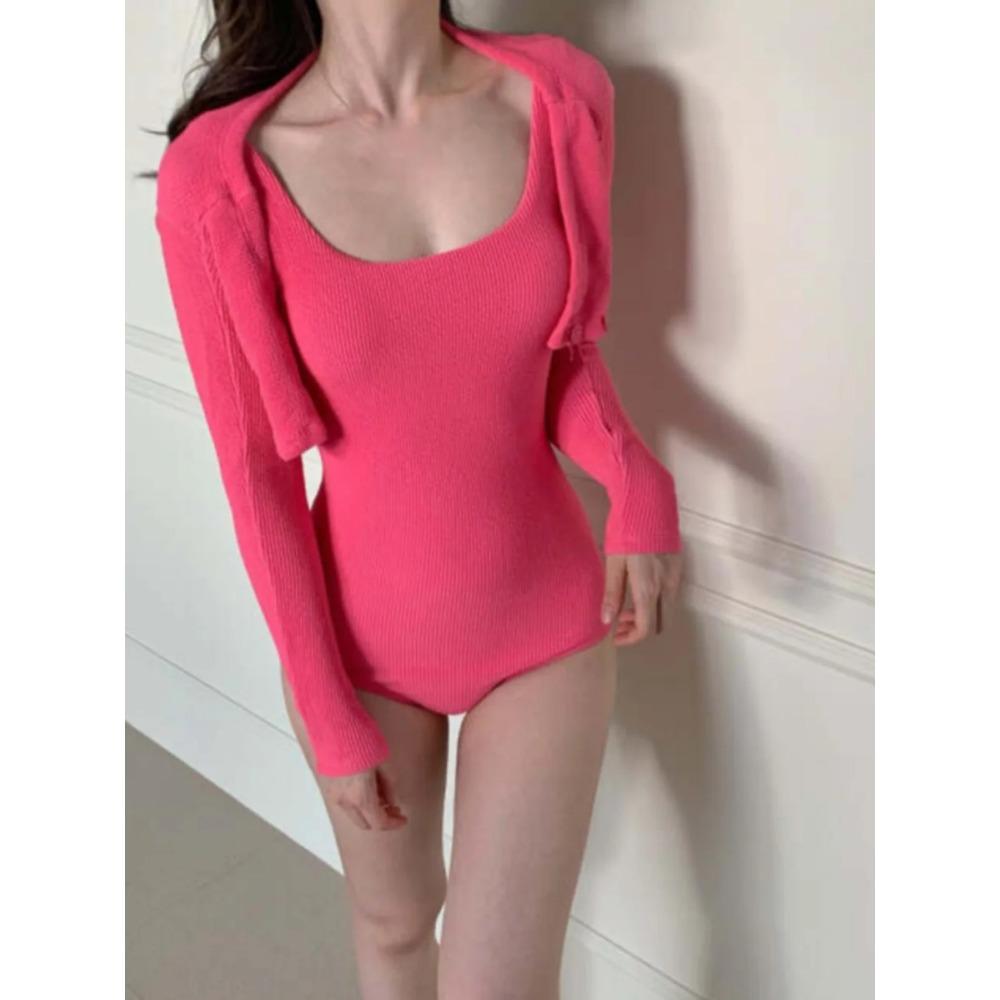 

Сексуальный раздельный купальник монокини с длинным рукавом, термо-спа, женский купальник, консервативное покрытие, фитнес, костюм для водных видов спорта M розы красного