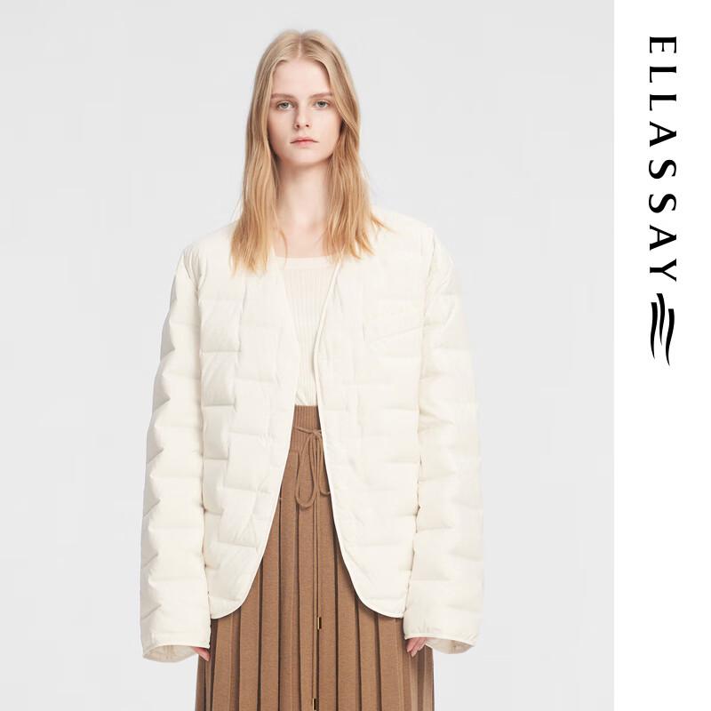 ELLASSAY Women's V-Neck 3D Plaid Embossed Down Jacket