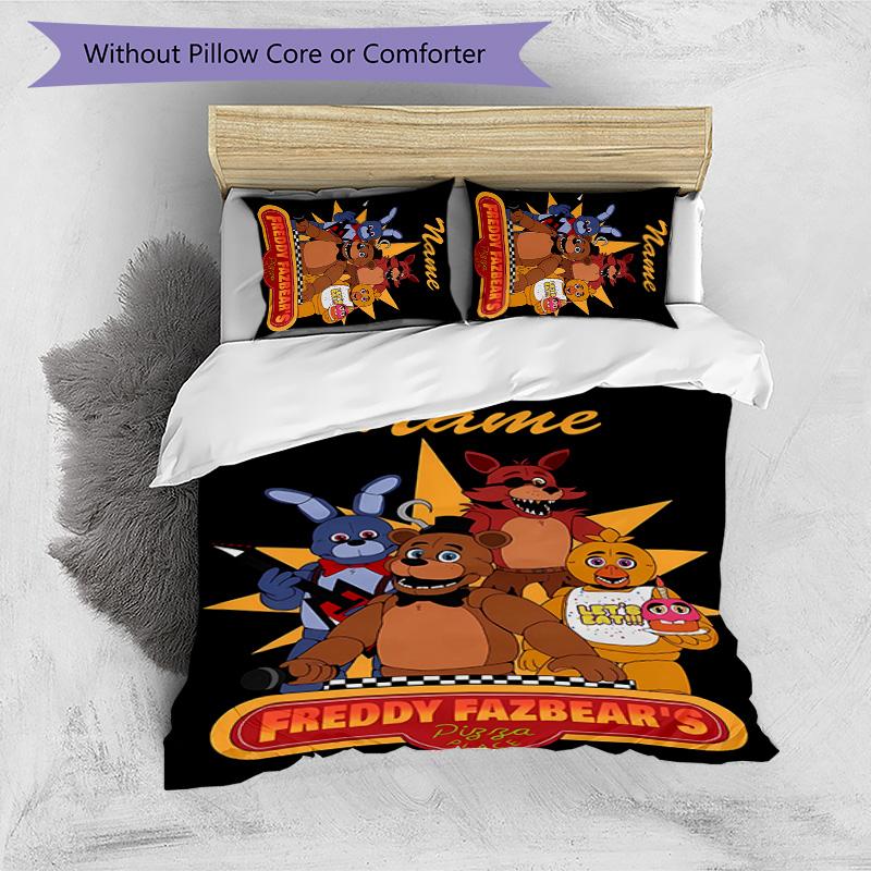3pcs Freddy Bear1 Cover Set - Personalized Name, HD Printed Bedding with 1 Cover and 2 Pillowcases - Perfect for Home Decor, Easy Care