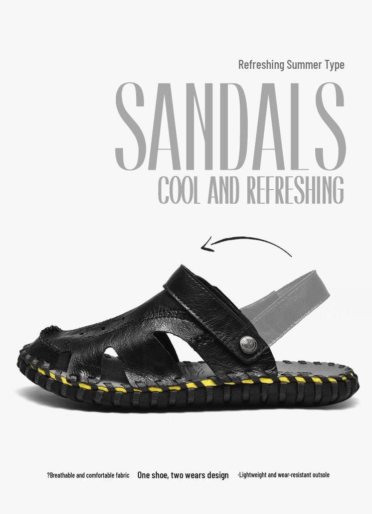 Men's Cross-Strap Breathable Closed-Toe Summer Sandals for Outdoor and Beach