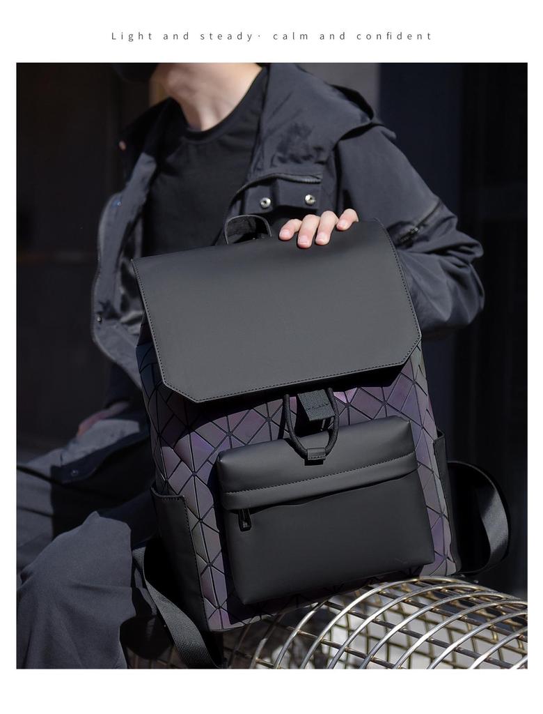 Trendy Men's Geometric Pattern Bookbag: Stylish, Versatile, Large Capacity, Lightweight Double Shoulder Backpack