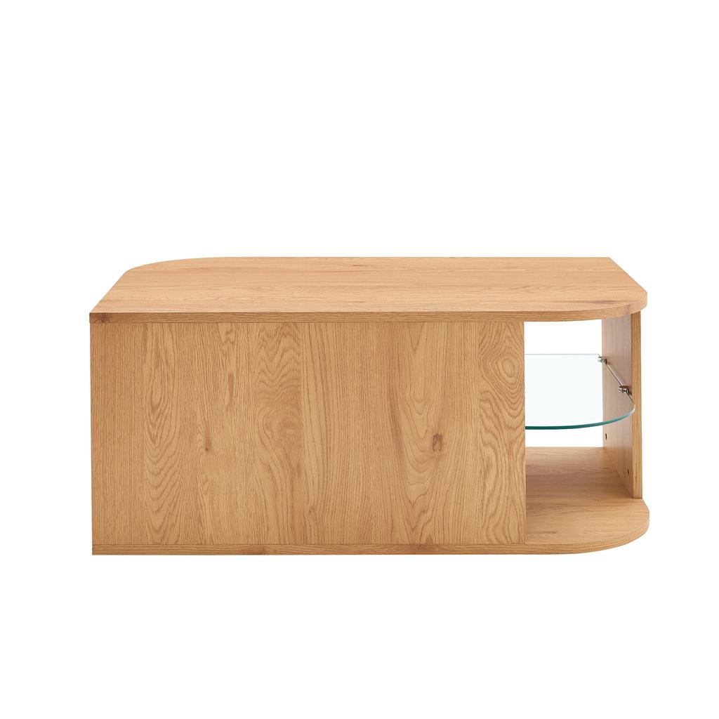 Modern Coffee Table with Storage, Natural Wood and Glass Shelf, Minimalist Living Room Table for Home Office, Apartment and Small Spaces (100x60x42cm)