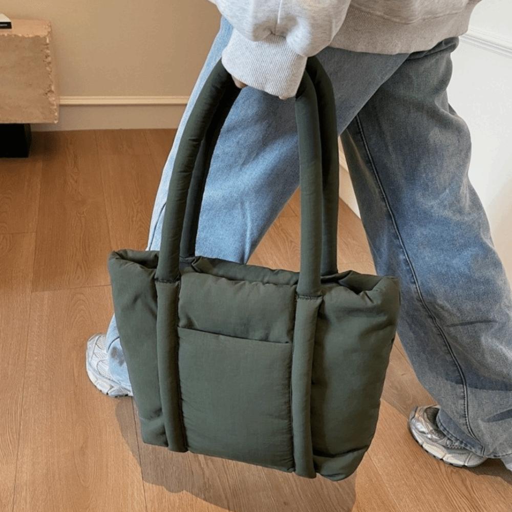 With Compartments Shoulder Bag Nylon Tote Bag Durable Puffer Carryall Bag  Women