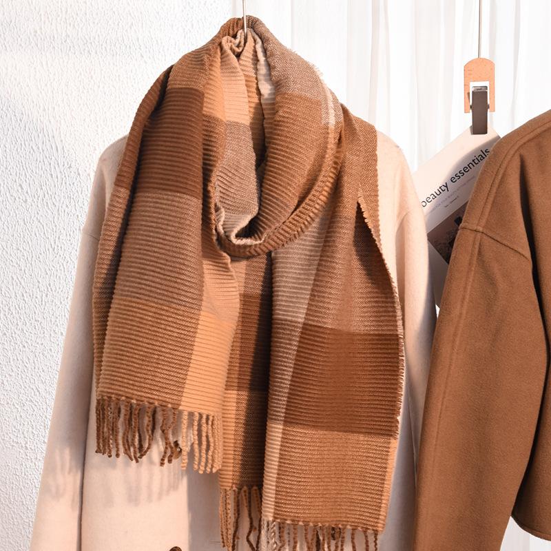 Scarf women's winter new imitation cashmere knitted color matching shawl trendy thickened warm versatile long scarf
