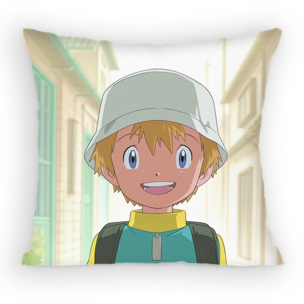 Digimon Takaishi Takeru Pillow Case Antidustmite Pillowcase Invisible zipper silky short plush Sofa cushion cover 30x30 cm