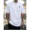 European sizes Cross Symbol Print Short Sleeve Loose Fit Skin-Friendly Breathable Faith-Themed Top