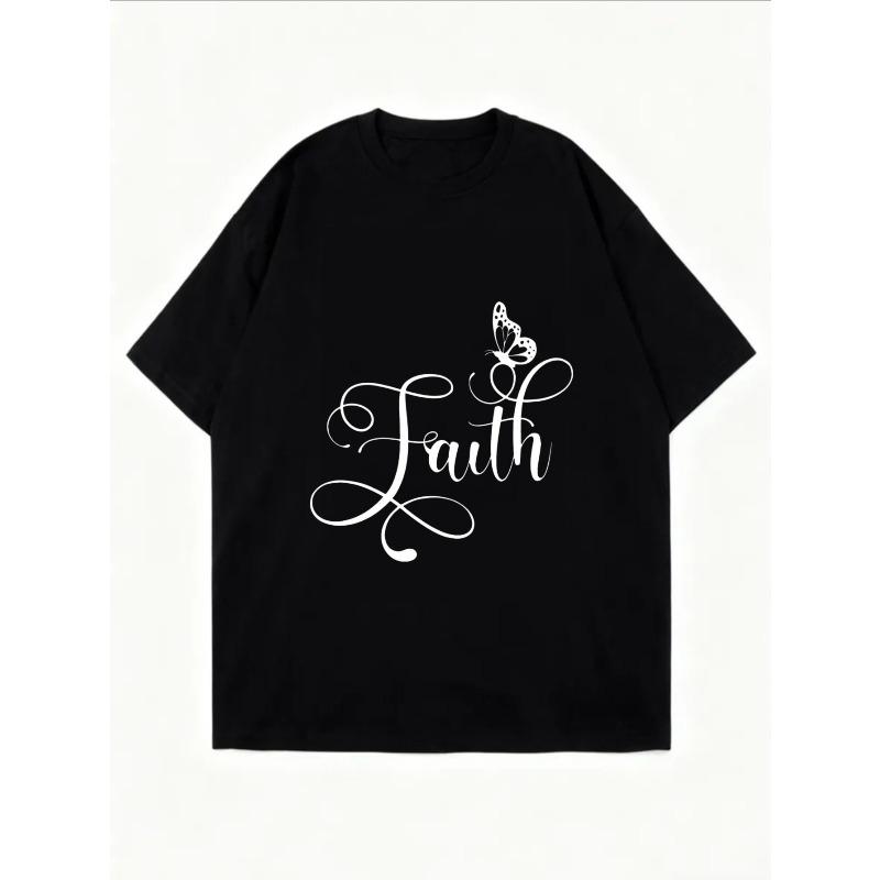 White Oversized T-Shirt With Faith Butterfly Print For Casual Wear